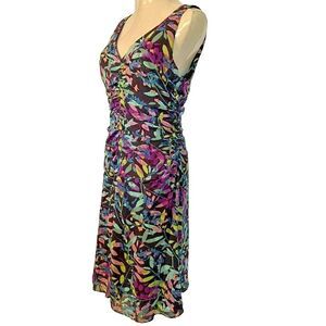 Nicole Miller Sheath Silk Dress, Black Floral Midi,Fairycore, Flattering, Size 8